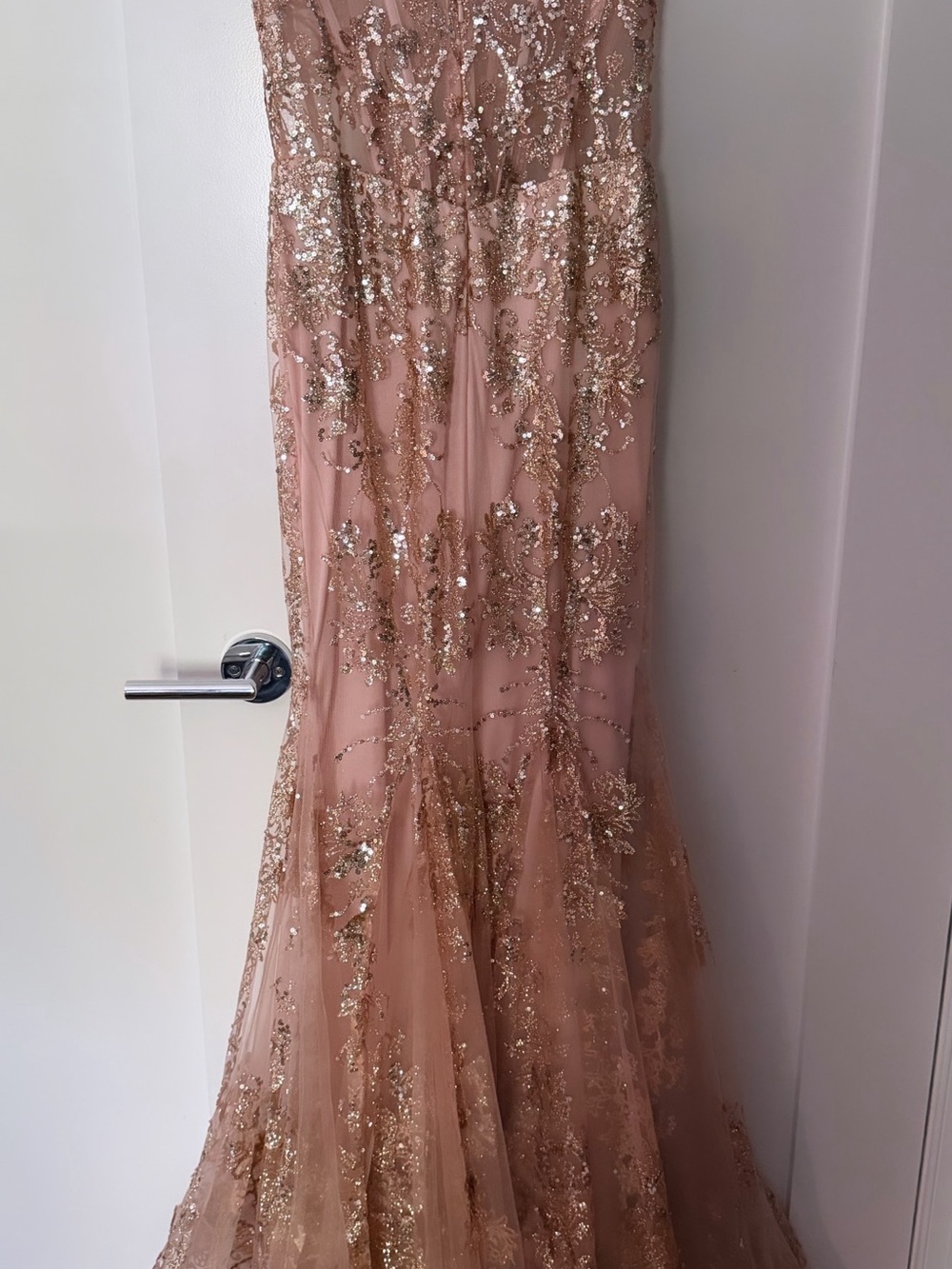 Jovani Blush Pink Sequin Mermaid Gown with Gold Embellishment - Picture 4 of 6